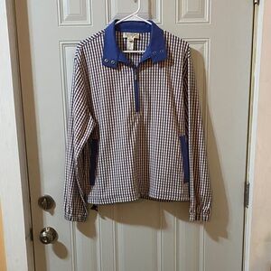 Men’s Retro Black and Pink Checkered Quarter Zip Jacket With Blue Accent